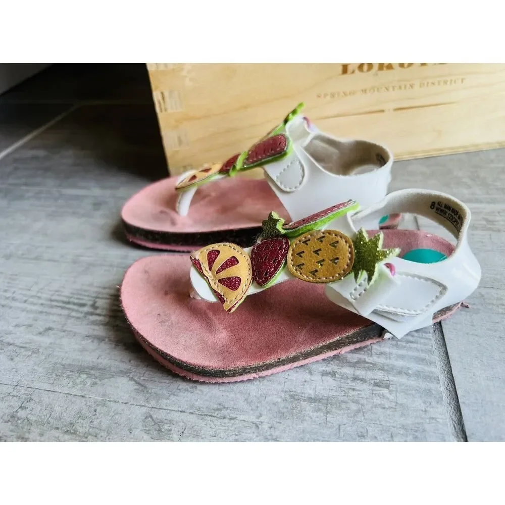 MAGGIE & ZOE Boutique Glitter Fruit Tropical Thong Summer Sandals Shoes Girls 8